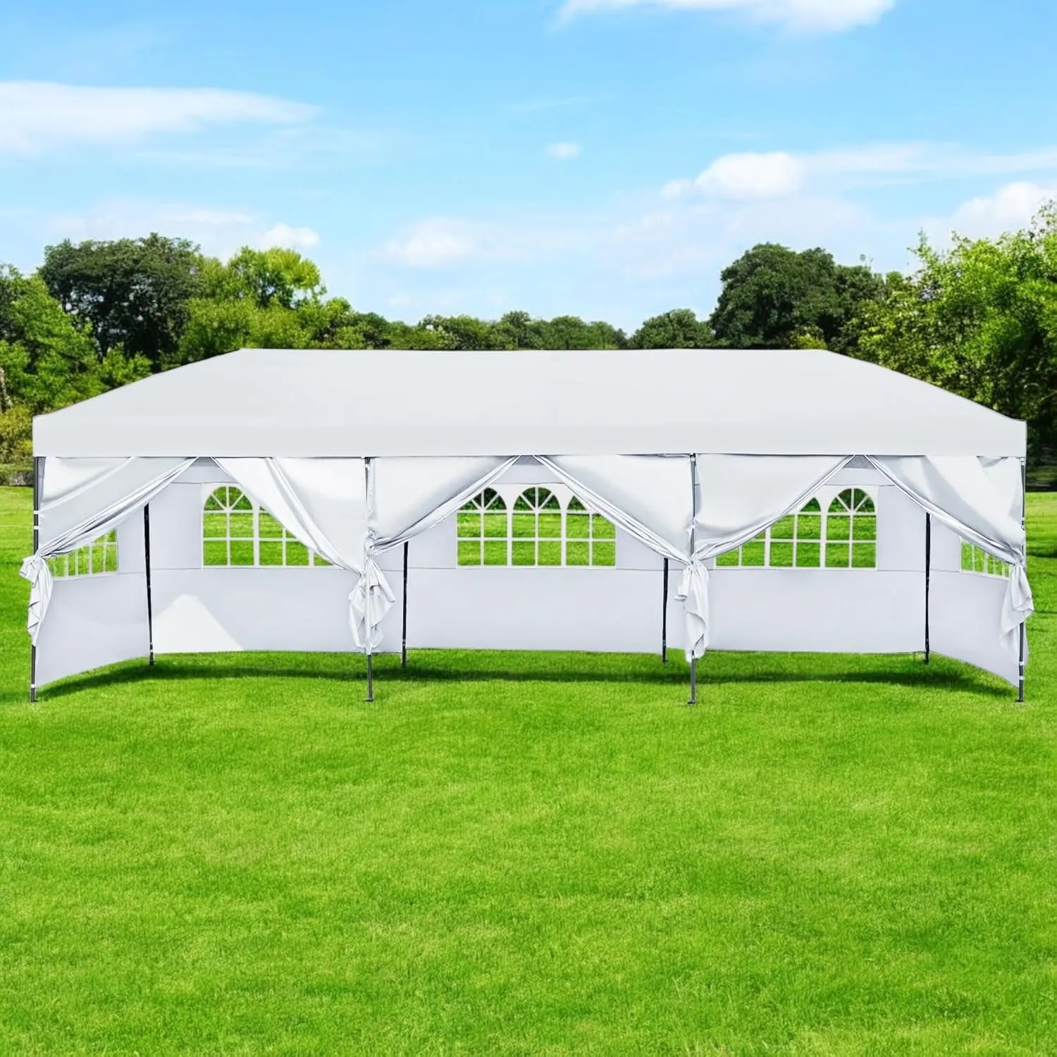 10x30 Pop-Up Canopy with Sidewalls, Heavy Duty Outdoor Party Tent with Wheeled Bag, for Patio, Wedding, Backyard (White)