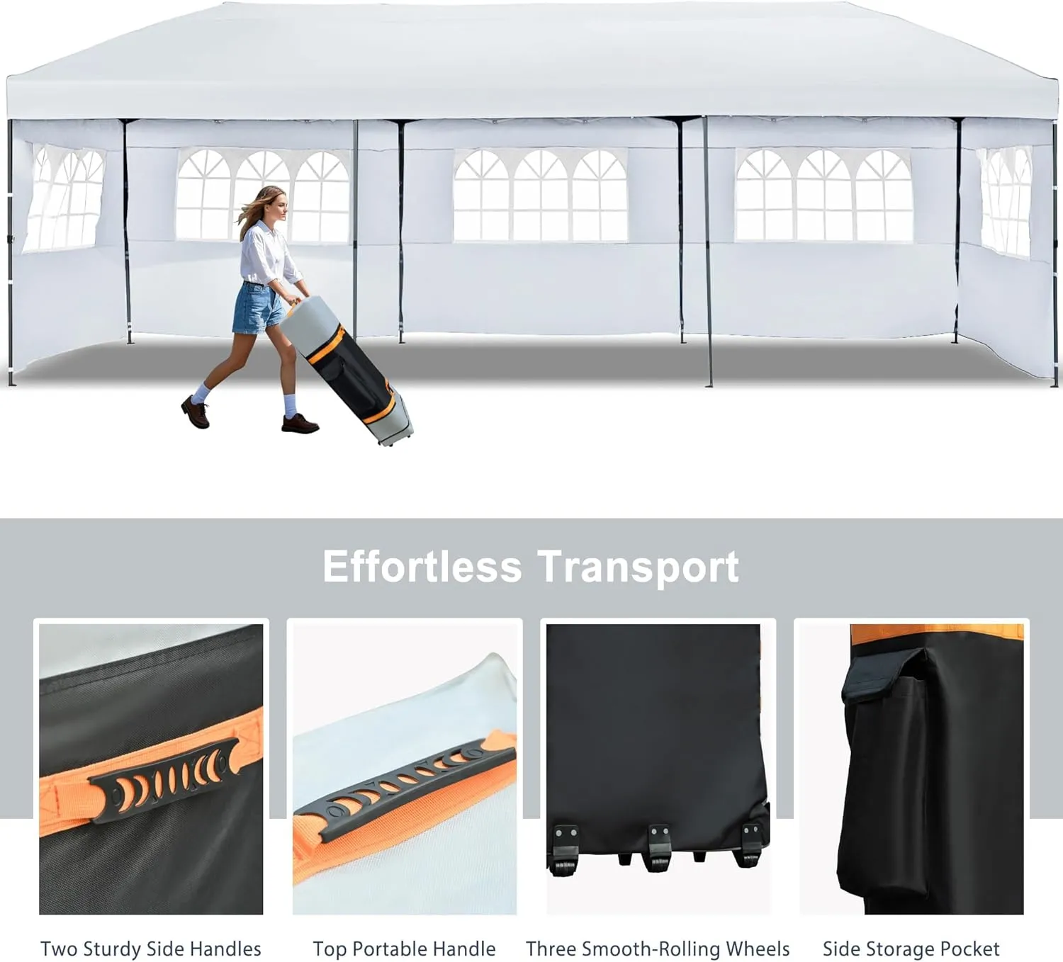 10x30 Pop-Up Canopy with Sidewalls, Heavy Duty Outdoor Party Tent with Wheeled Bag, for Patio, Wedding, Backyard (White)