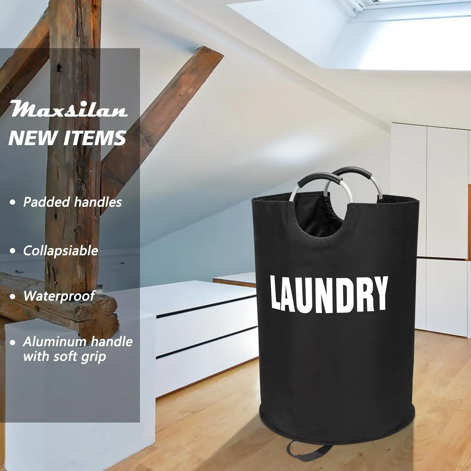 160L XX-Large Laundry Basket, Freestanding Tall Clothes Hamper, Collapsible Laundry Bag, Waterproof with Foam Protected Aluminum Handles for College Dorm, Family,Black