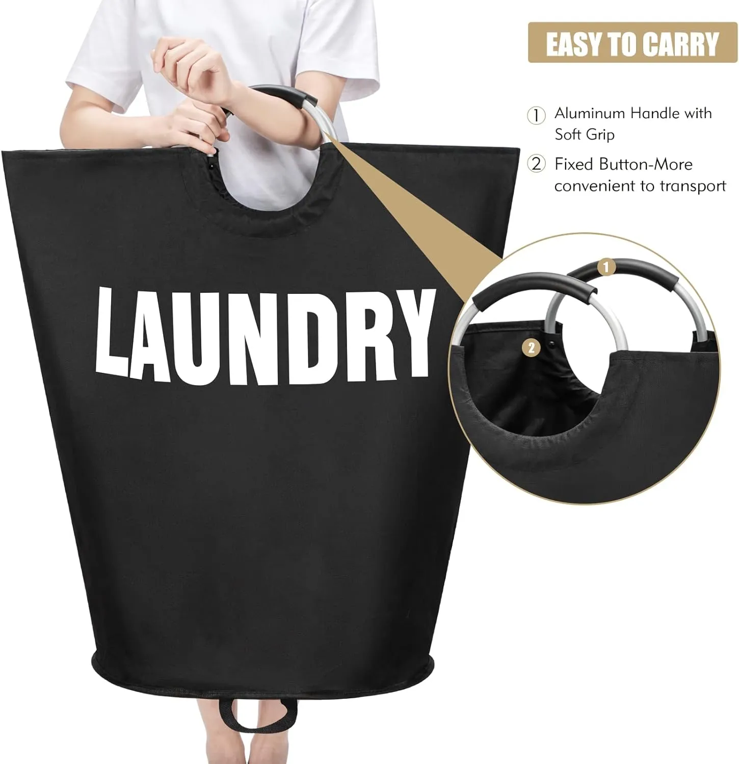 160L XX-Large Laundry Basket, Freestanding Tall Clothes Hamper, Collapsible Laundry Bag, Waterproof with Foam Protected Aluminum Handles for College Dorm, Family,Black