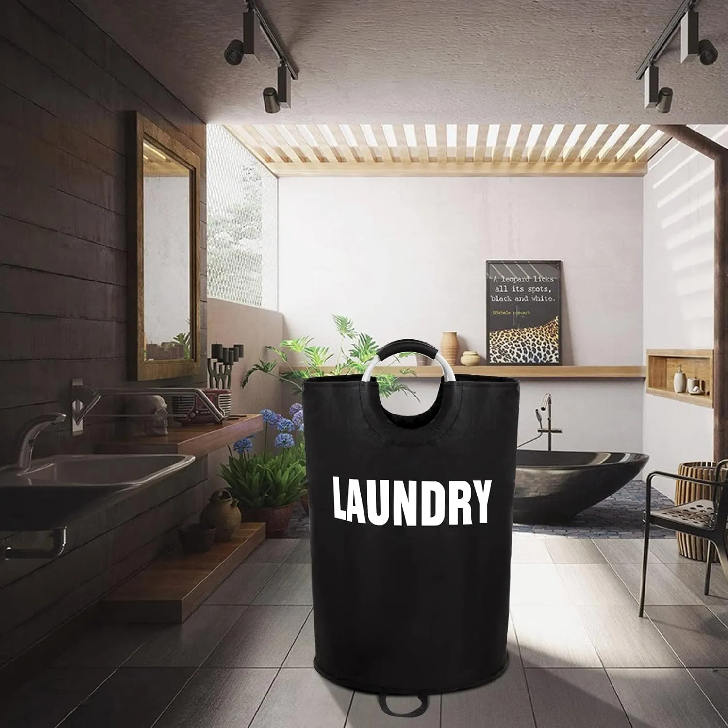 160L XX-Large Laundry Basket, Freestanding Tall Clothes Hamper, Collapsible Laundry Bag, Waterproof with Foam Protected Aluminum Handles for College Dorm, Family,Black