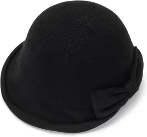 1920s Bowler Cloche Bucket Hat for Woman - Winter Warm Church Derby Fedora Hat with Bowknot