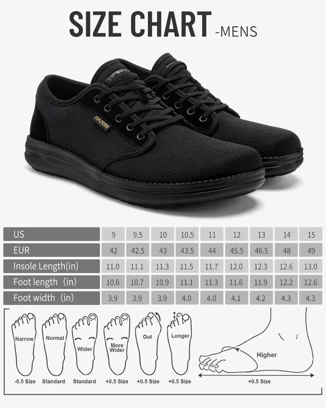 1TAZERO Men Wide Width Slip On Shoes Loafer with Arch Support Insoles Men Casual Shoes for Plantar Fasciiti with Arch Support