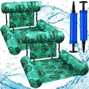 2 Pcs Pool Floating Chair Swimming Pool Floats Inflatable Floating Row Backrest Foldable Chair Portable Lounge Chair Floating Bed Multi Purpose Water Hammock Pool Floats for Adult Kids (Leaf Style)
