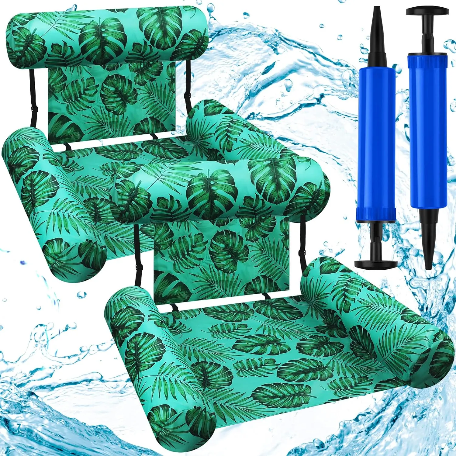 2 Pcs Pool Floating Chair Swimming Pool Floats Inflatable Floating Row Backrest Foldable Chair Portable Lounge Chair Floating Bed Multi Purpose Water Hammock Pool Floats for Adult Kids (Leaf Style)