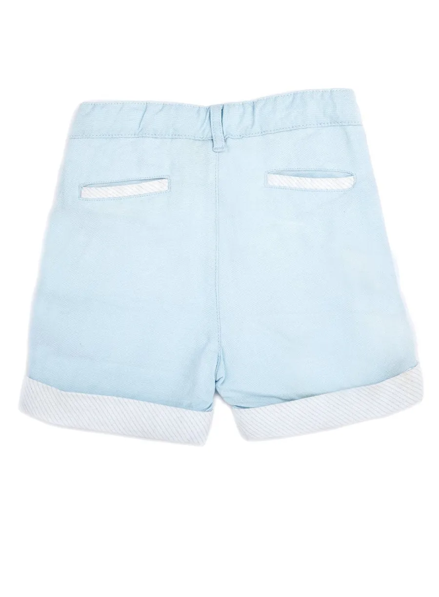 2-Piece Checkered Watercolour Shirt & Sky Blue Oxford Shorts Set