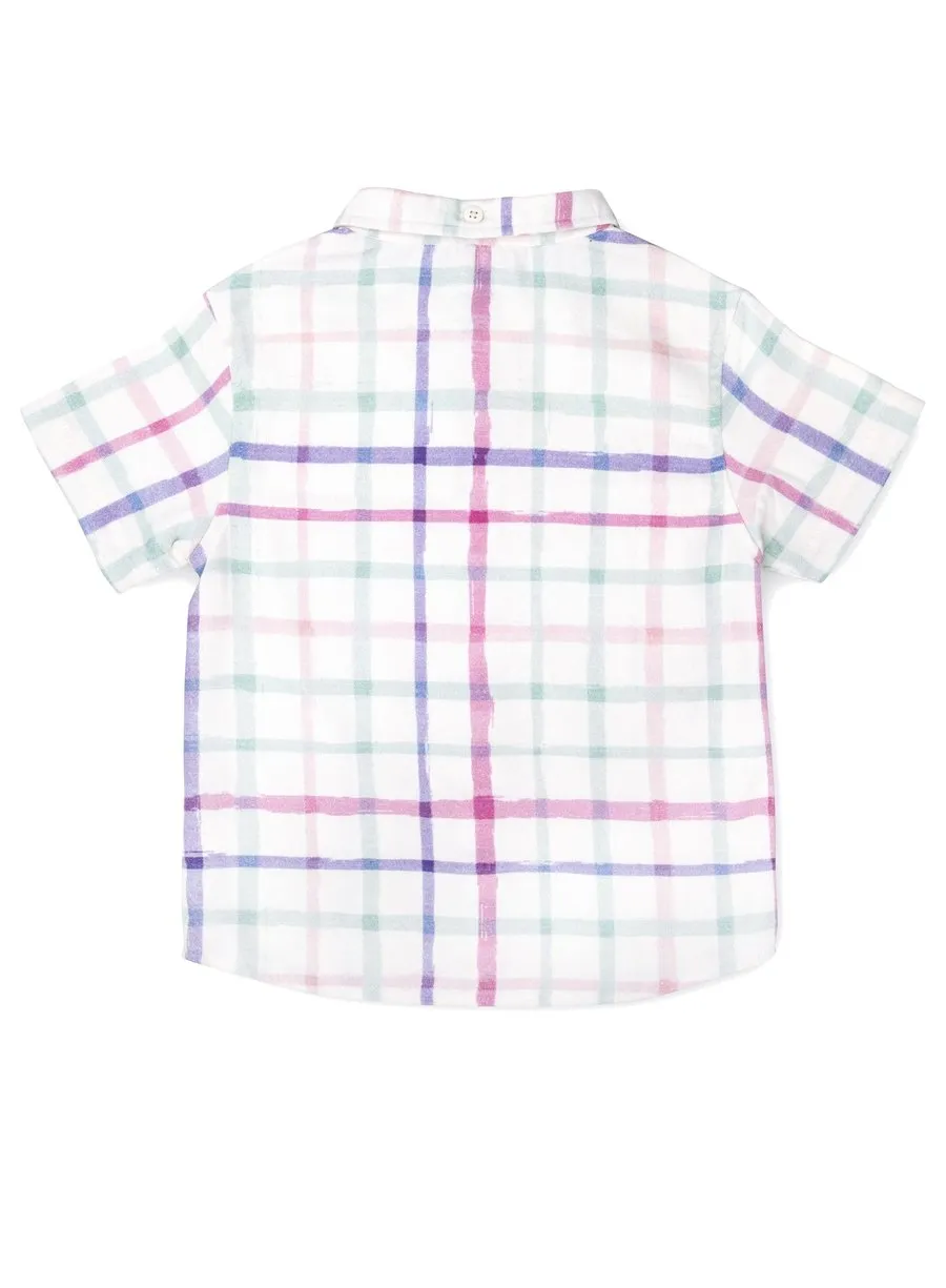2-Piece Checkered Watercolour Shirt & Sky Blue Oxford Shorts Set