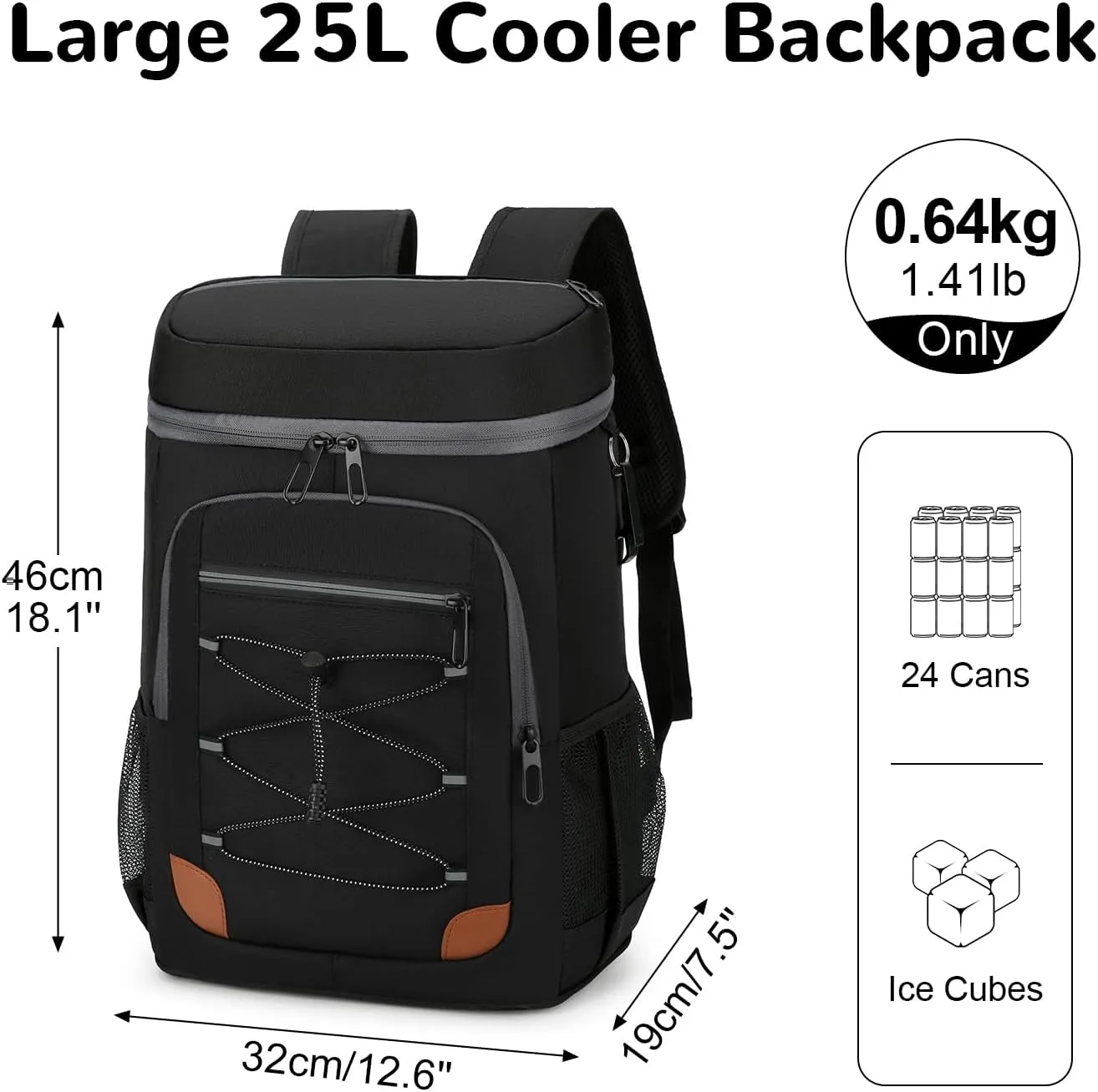 25L Insulated Cooler Backpack, 24 Cans Leak Proof Soft Picnic Backpack, Large Waterproof Lunch Cooling Backpack for Beach Travel Camping