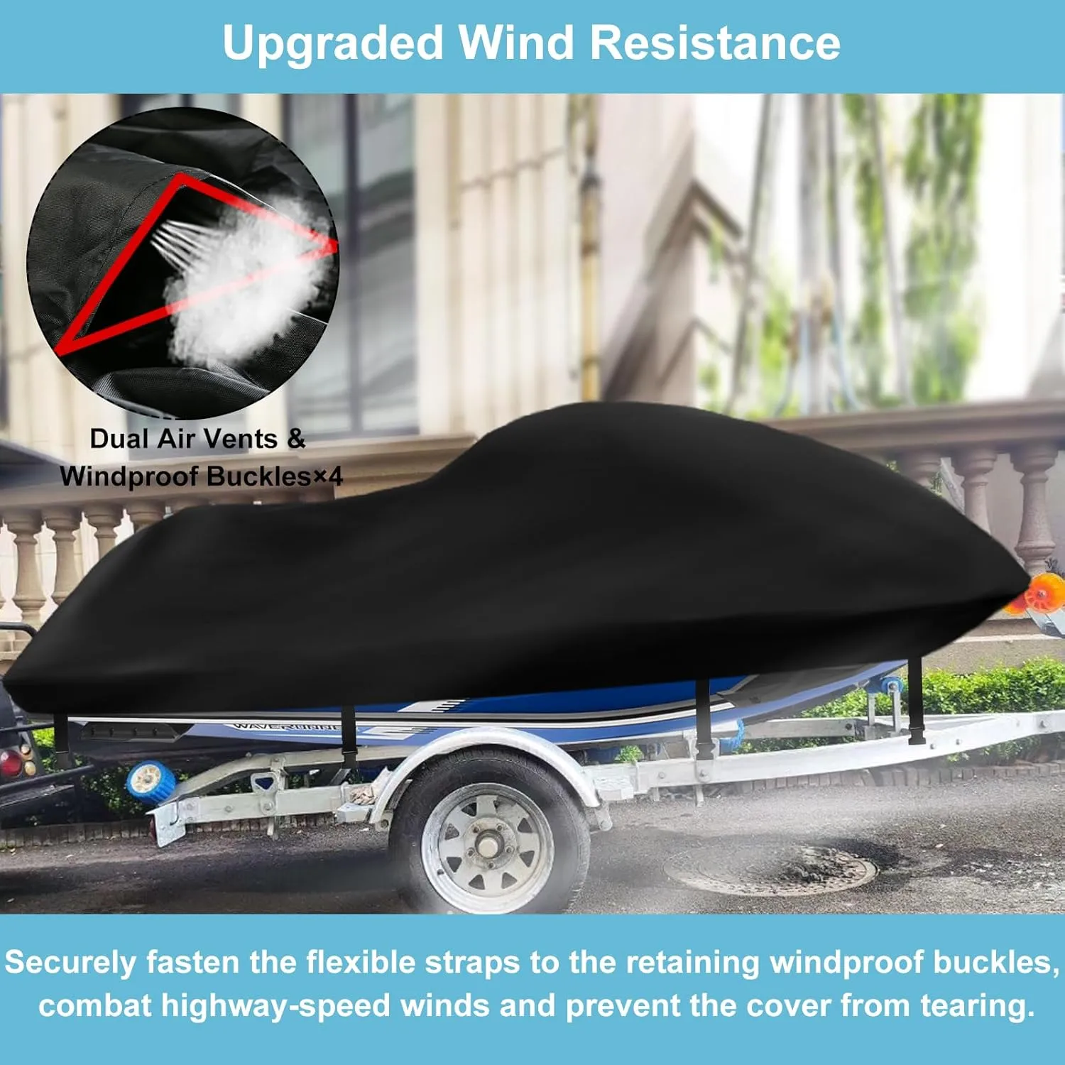 3 Seater Jet Ski Cover, Upgraded Heavy Duty 420D Jetski Covers Waterproof with 2 Air Vent Marine Grade UV Resistant Fits Seadoo,Yamaha, Kawasaki,Waverunner Polaris from 115" to 120"(Black)
