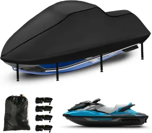 3 Seater Jet Ski Cover, Upgraded Heavy Duty 420D Jetski Covers Waterproof with 2 Air Vent Marine Grade UV Resistant Fits Seadoo,Yamaha, Kawasaki,Waverunner Polaris from 115" to 120"(Black)