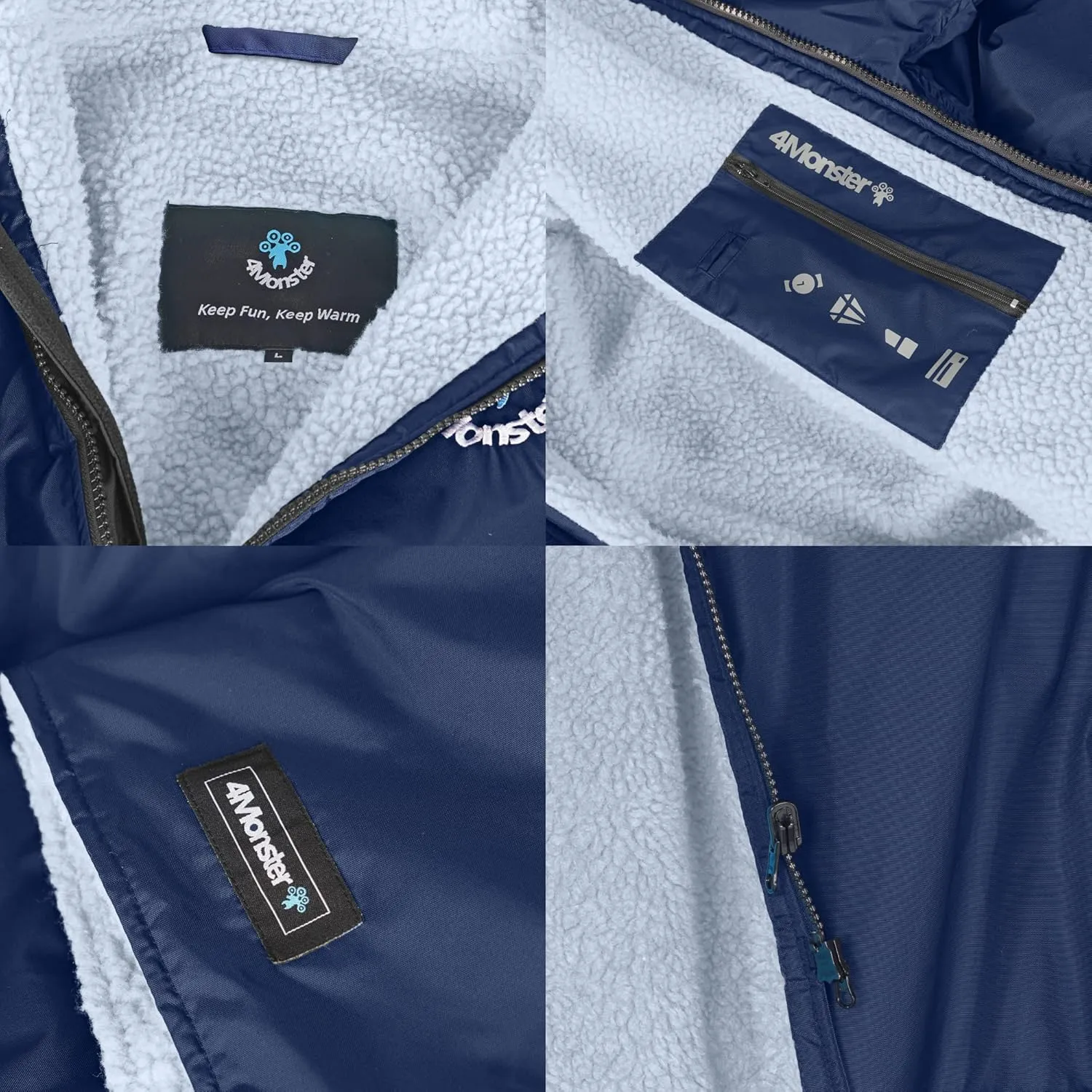4Monster Swim Parka with Hood,Quick-dry Wetsuit Changing Robe Waterproof,Warm Coat Surf Poncho for Water Sport, Beach&Pool