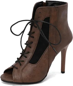 Aflngle Women's Open Peep Toe Mesh Lace Up Stiletto High Heels Sandals Sexy Fish Mouth Breathable Side Zipper Summer Gladiator Sandal Ankle Boots Evening Party Prom Dress Shoes