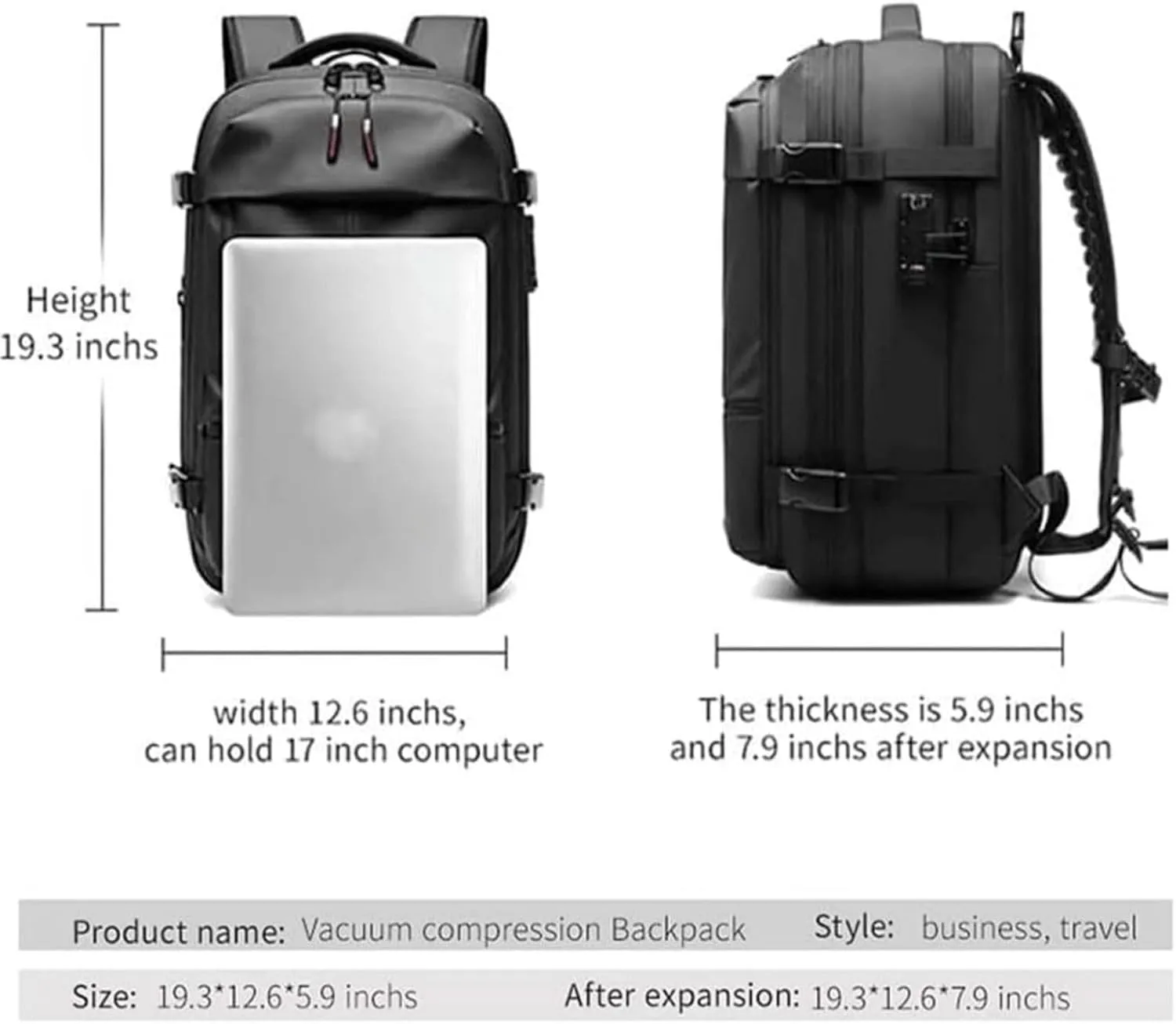 Airvac Backpack, Airvac Travel Backpack Bag, Spence Vac Vacuum Bag for Travel with Wireless Vacuum Pump Reusable Compression Suitcases Space Saver 60L (Black)