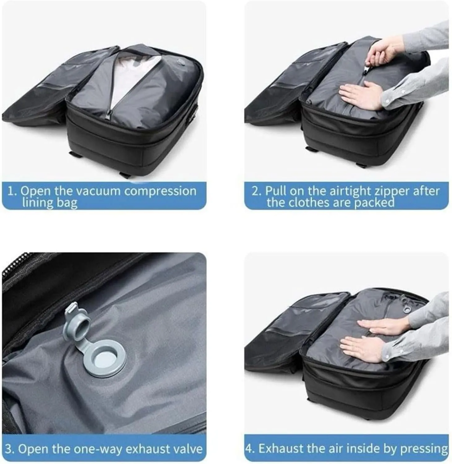 Airvac Backpack, Airvac Travel Backpack Bag, Spence Vac Vacuum Bag for Travel with Wireless Vacuum Pump Reusable Compression Suitcases Space Saver 60L (Black)