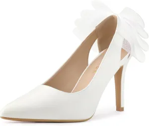 Allegra K Women's Mesh Bow Pointed Toe Stiletto High Heels Pumps