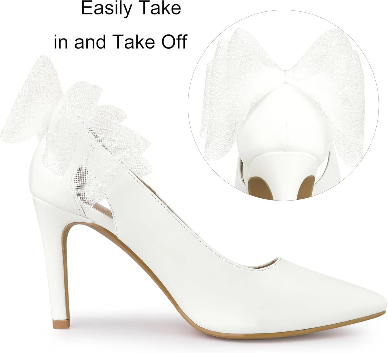 Allegra K Women's Mesh Bow Pointed Toe Stiletto High Heels Pumps