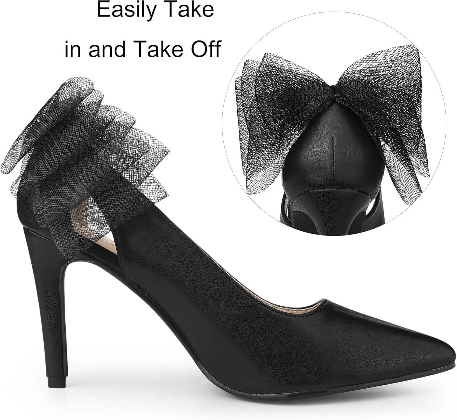 Allegra K Women's Mesh Bow Pointed Toe Stiletto High Heels Pumps