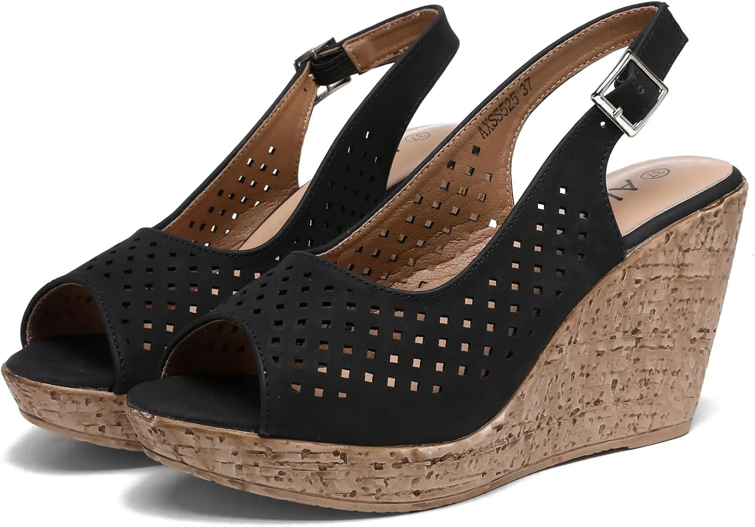 Altxic Women's Comfy Casual Peep Toe Hollow Out Adjustable Buckle Strap Slingback Dressy Platform Wedge Sandals