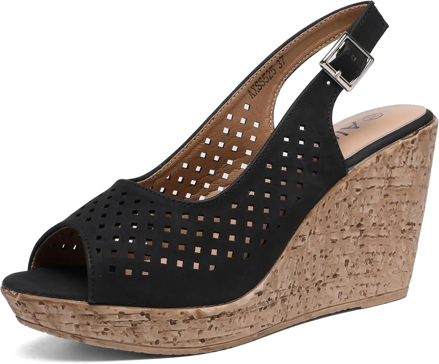 Altxic Women's Comfy Casual Peep Toe Hollow Out Adjustable Buckle Strap Slingback Dressy Platform Wedge Sandals
