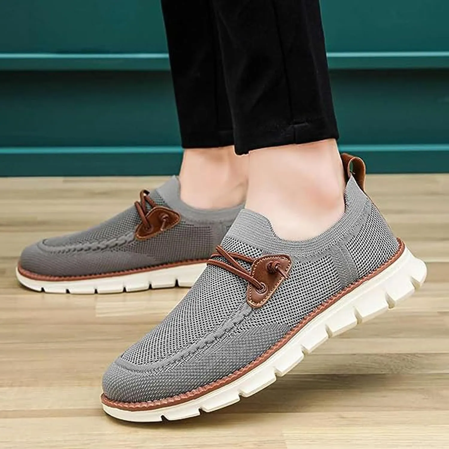 AMAZIDEAL Men's Knited Mesh Barefoot Shoes Casual Lace Up Walking Sneakers Comfortable Slip On Lightweight Breathable Driving Loafer