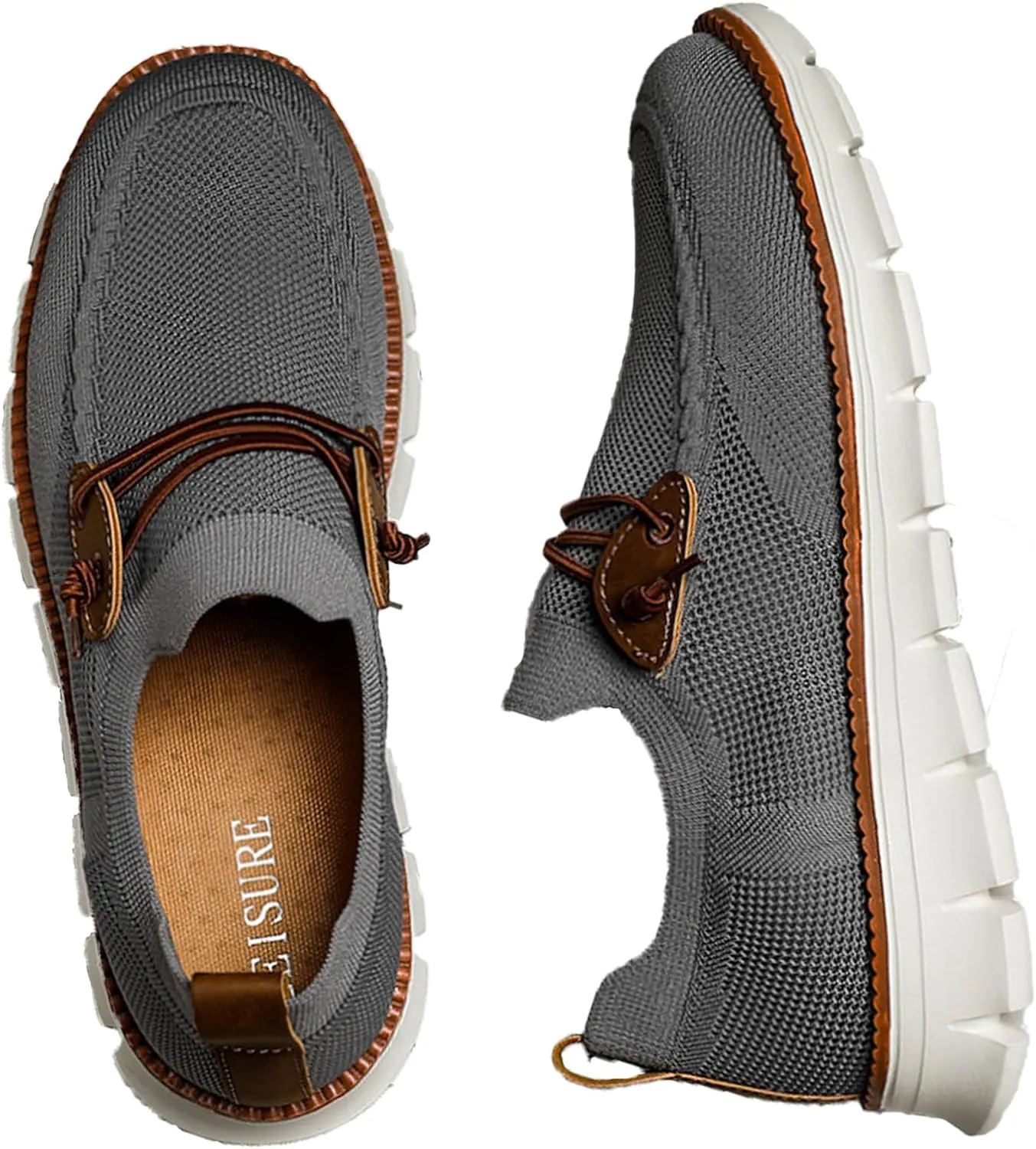 AMAZIDEAL Men's Knited Mesh Barefoot Shoes Casual Lace Up Walking Sneakers Comfortable Slip On Lightweight Breathable Driving Loafer