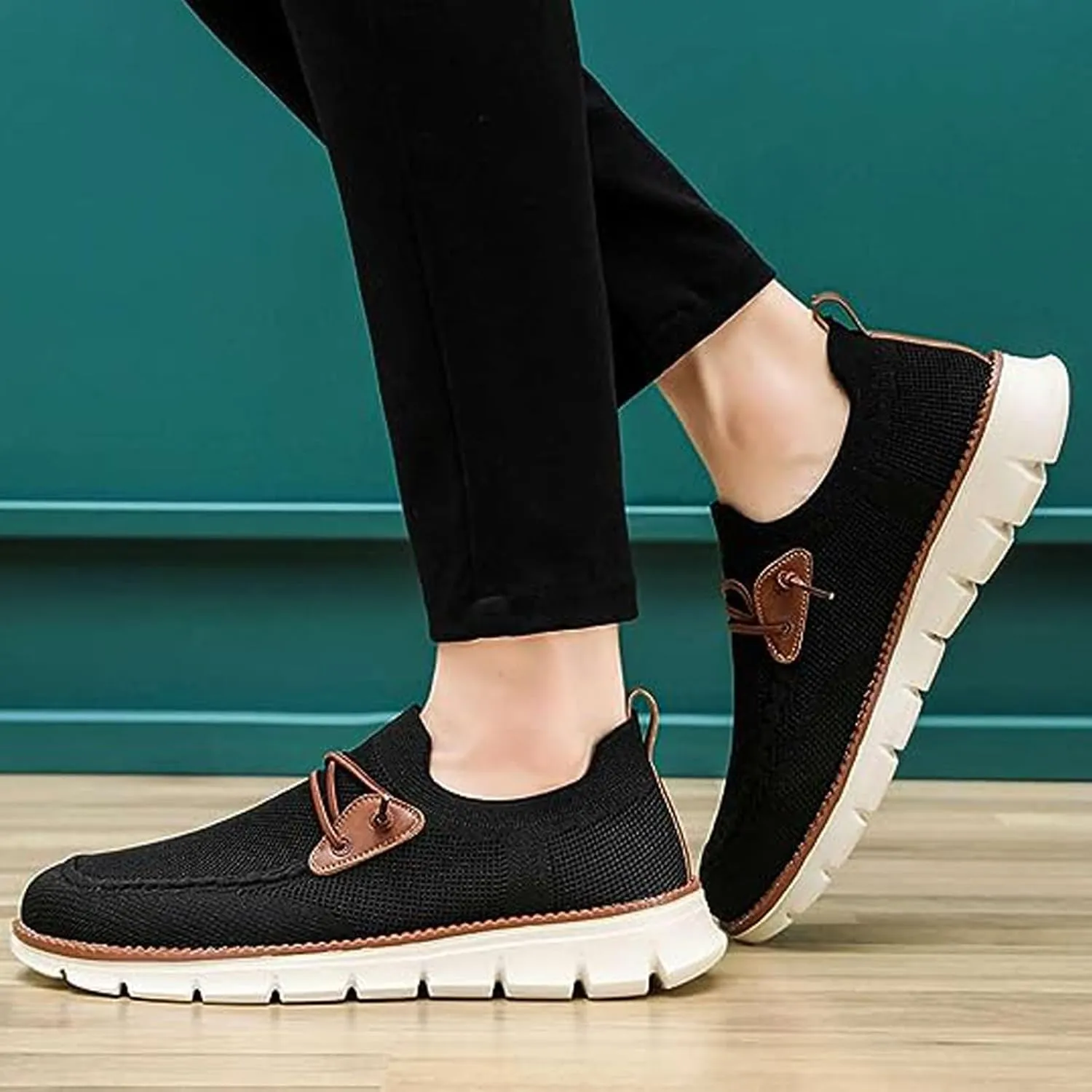 AMAZIDEAL Men's Knited Mesh Barefoot Shoes Casual Lace Up Walking Sneakers Comfortable Slip On Lightweight Breathable Driving Loafer
