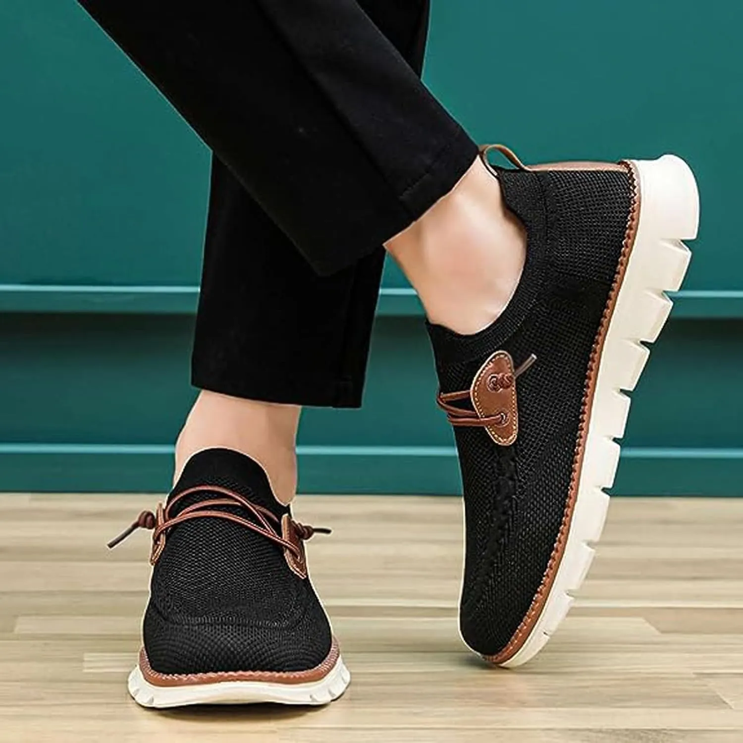 AMAZIDEAL Men's Knited Mesh Barefoot Shoes Casual Lace Up Walking Sneakers Comfortable Slip On Lightweight Breathable Driving Loafer