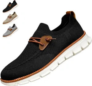 AMAZIDEAL Men's Knited Mesh Barefoot Shoes Casual Lace Up Walking Sneakers Comfortable Slip On Lightweight Breathable Driving Loafer