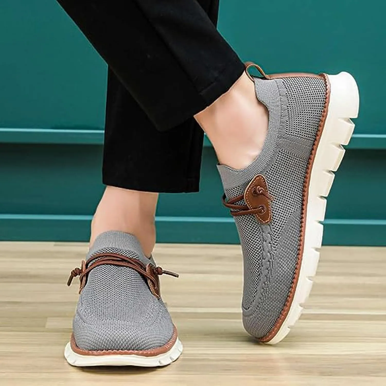 AMAZIDEAL Men's Knited Mesh Barefoot Shoes Casual Lace Up Walking Sneakers Comfortable Slip On Lightweight Breathable Driving Loafer