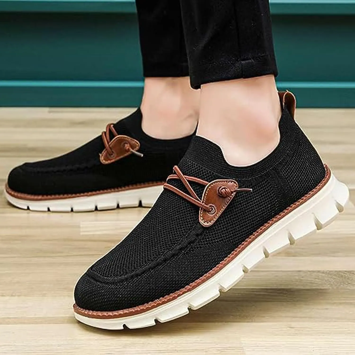 AMAZIDEAL Men's Knited Mesh Barefoot Shoes Casual Lace Up Walking Sneakers Comfortable Slip On Lightweight Breathable Driving Loafer
