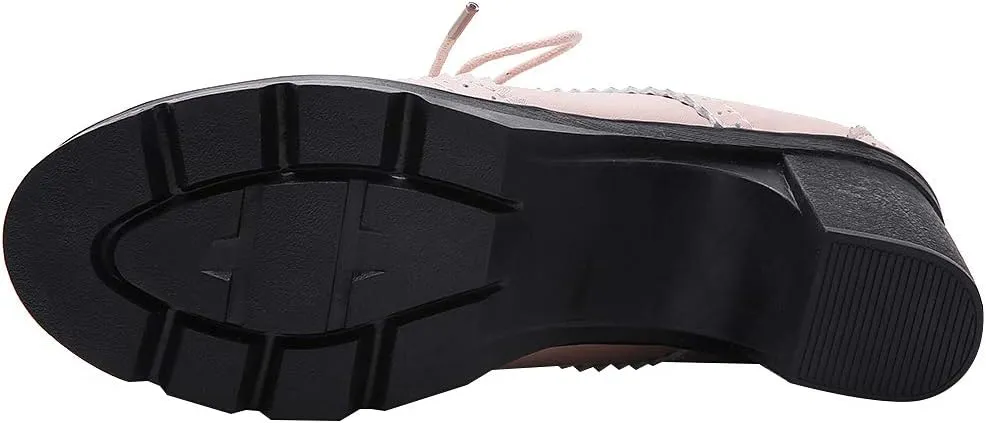 ANUFER Women's Block Heel Lace-Up Brogues Derby Shoes Pumps Dress Shoes