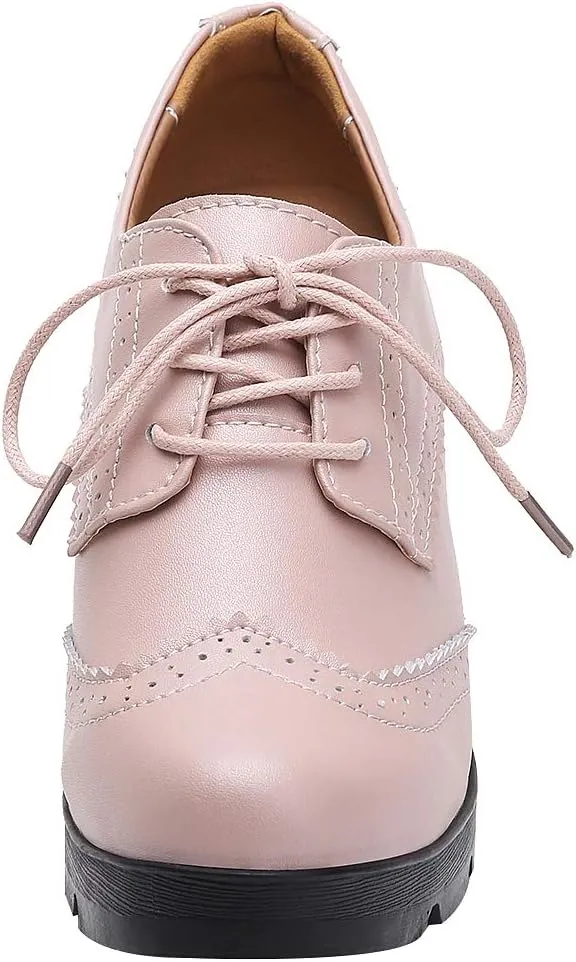 ANUFER Women's Block Heel Lace-Up Brogues Derby Shoes Pumps Dress Shoes