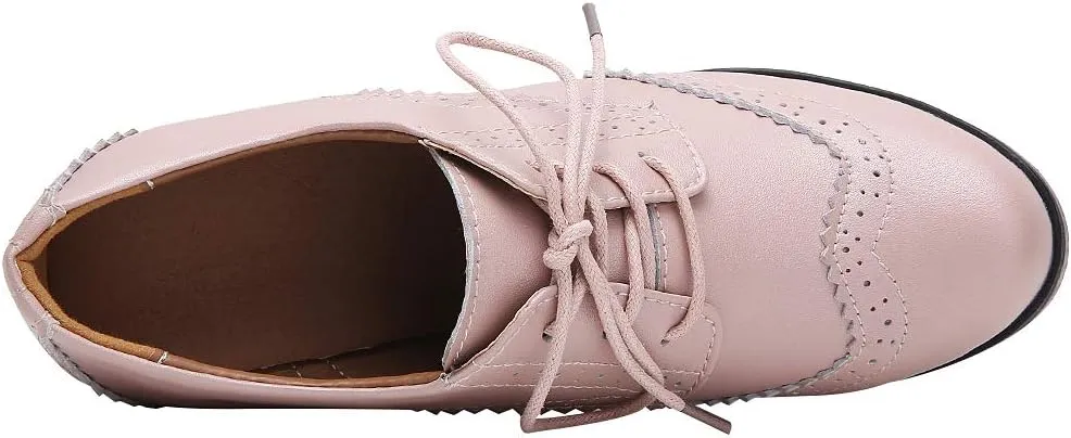 ANUFER Women's Block Heel Lace-Up Brogues Derby Shoes Pumps Dress Shoes