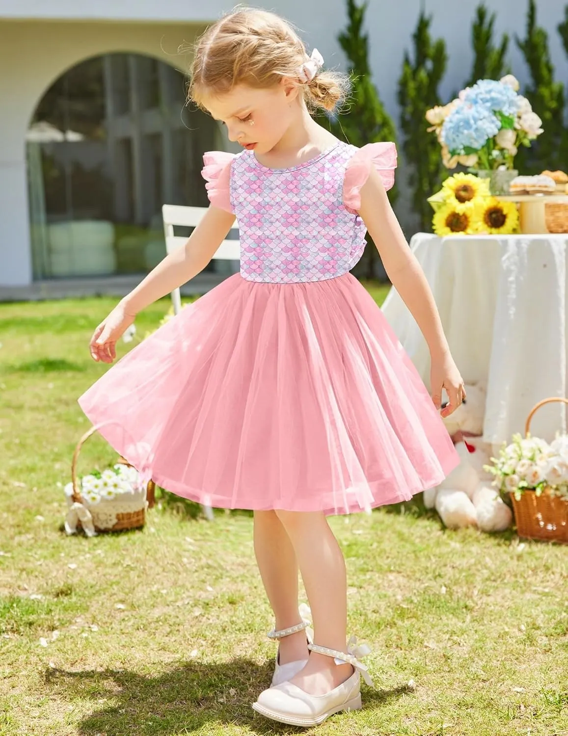 Arshiner Toddler Tutu Dress Little Girls Summer Tulle Backless Party Birthday Cotton Dresses 2-6Y