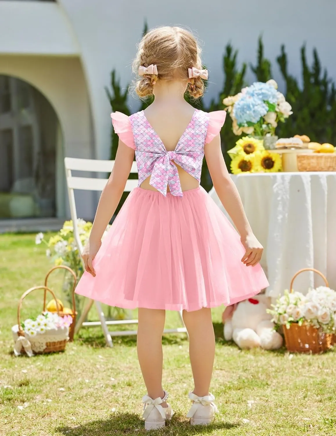 Arshiner Toddler Tutu Dress Little Girls Summer Tulle Backless Party Birthday Cotton Dresses 2-6Y