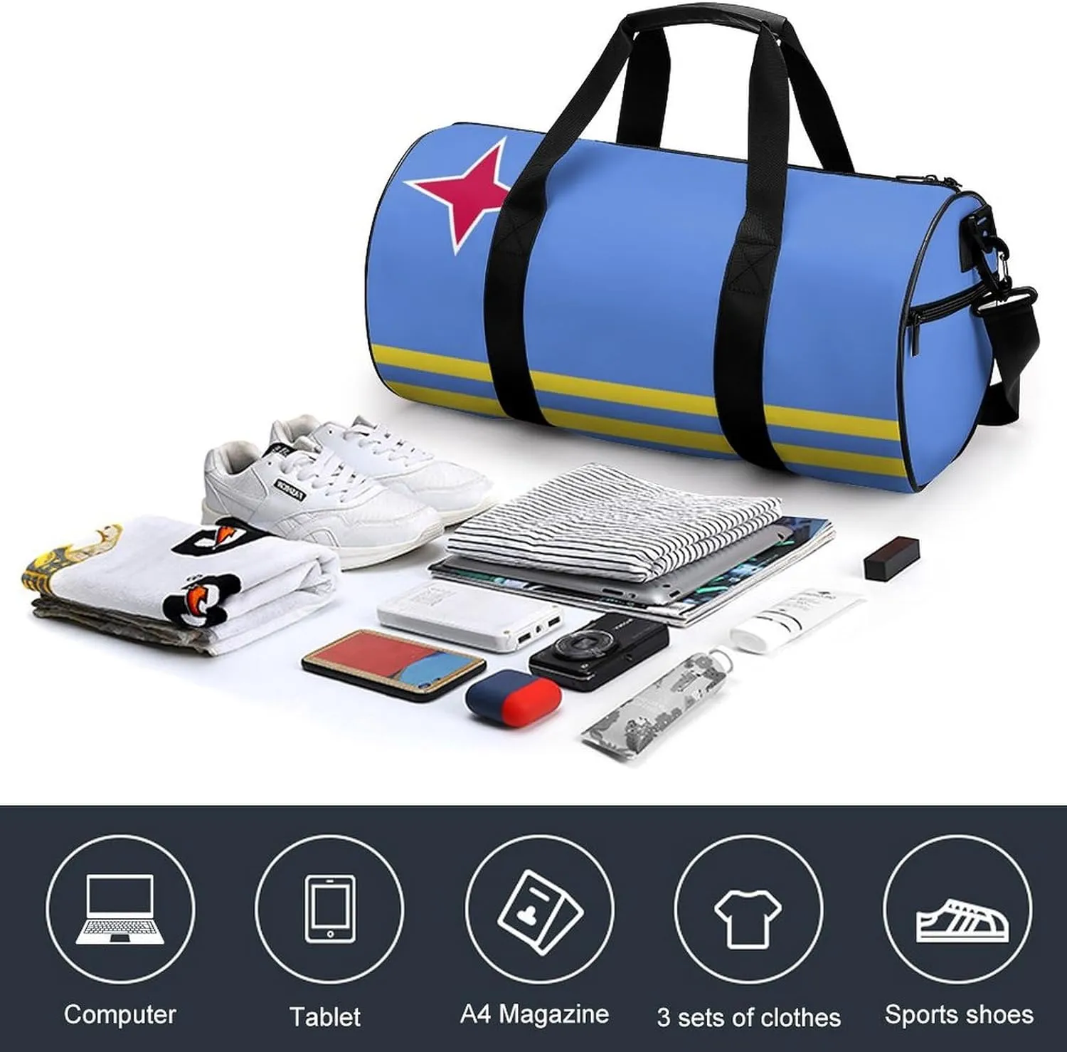 Aruba Flag Large Gym Duffel Bag with Wet Pocket for Men Women Travel Workout