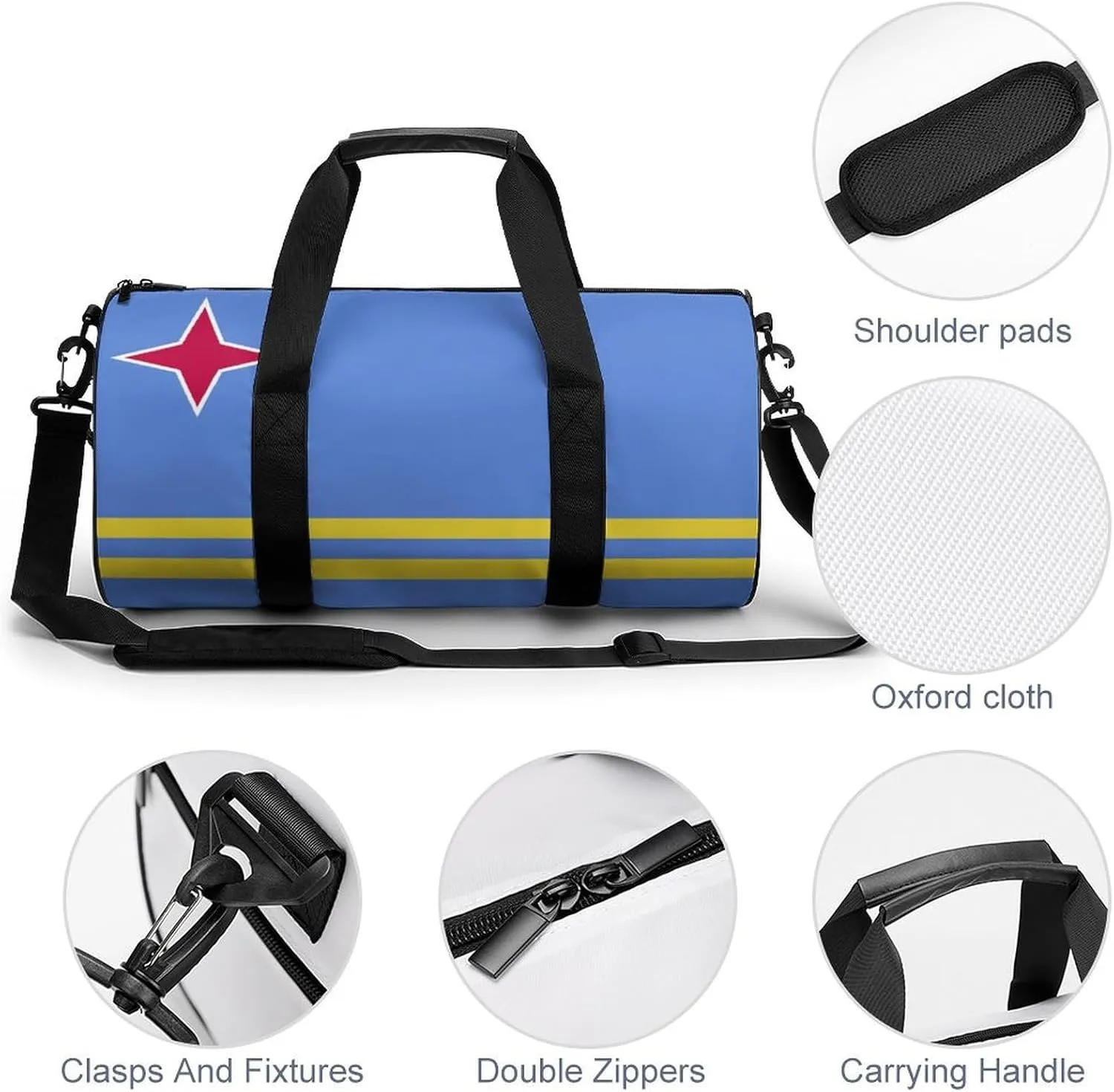 Aruba Flag Large Gym Duffel Bag with Wet Pocket for Men Women Travel Workout