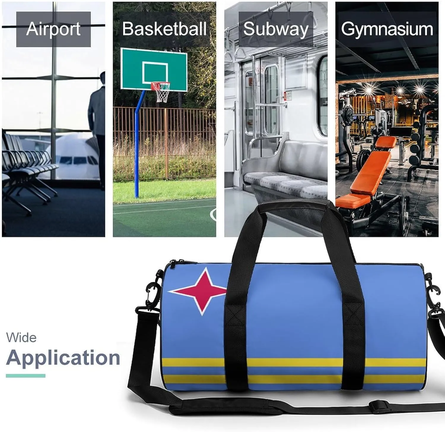 Aruba Flag Large Gym Duffel Bag with Wet Pocket for Men Women Travel Workout