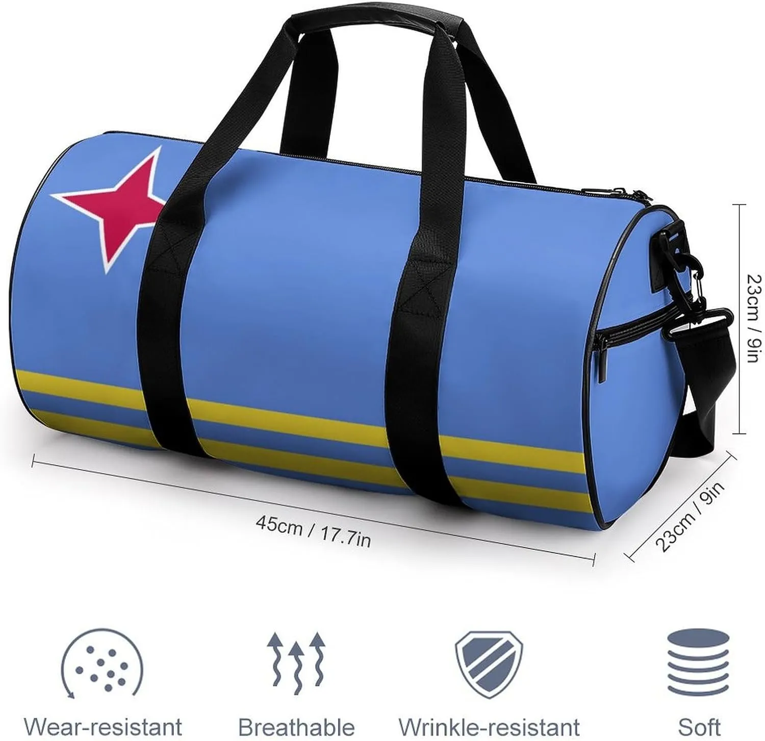 Aruba Flag Large Gym Duffel Bag with Wet Pocket for Men Women Travel Workout