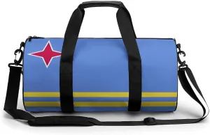Aruba Flag Large Gym Duffel Bag with Wet Pocket for Men Women Travel Workout
