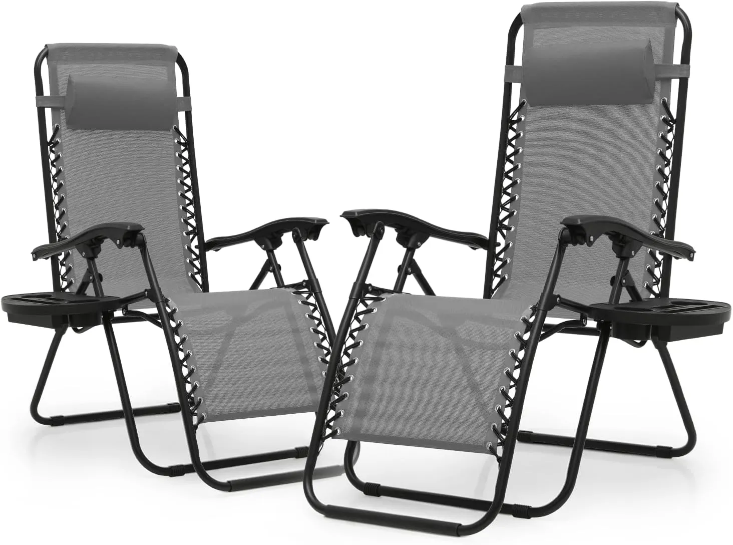 Athena Collection Zero Gravity Chair, Outdoor Lounge Chair with Adjustable Pillow and Cup Holder, Reclining Camping Chair for Outside Beach Lawn Garden Patio Poolside Set of 2- Grey