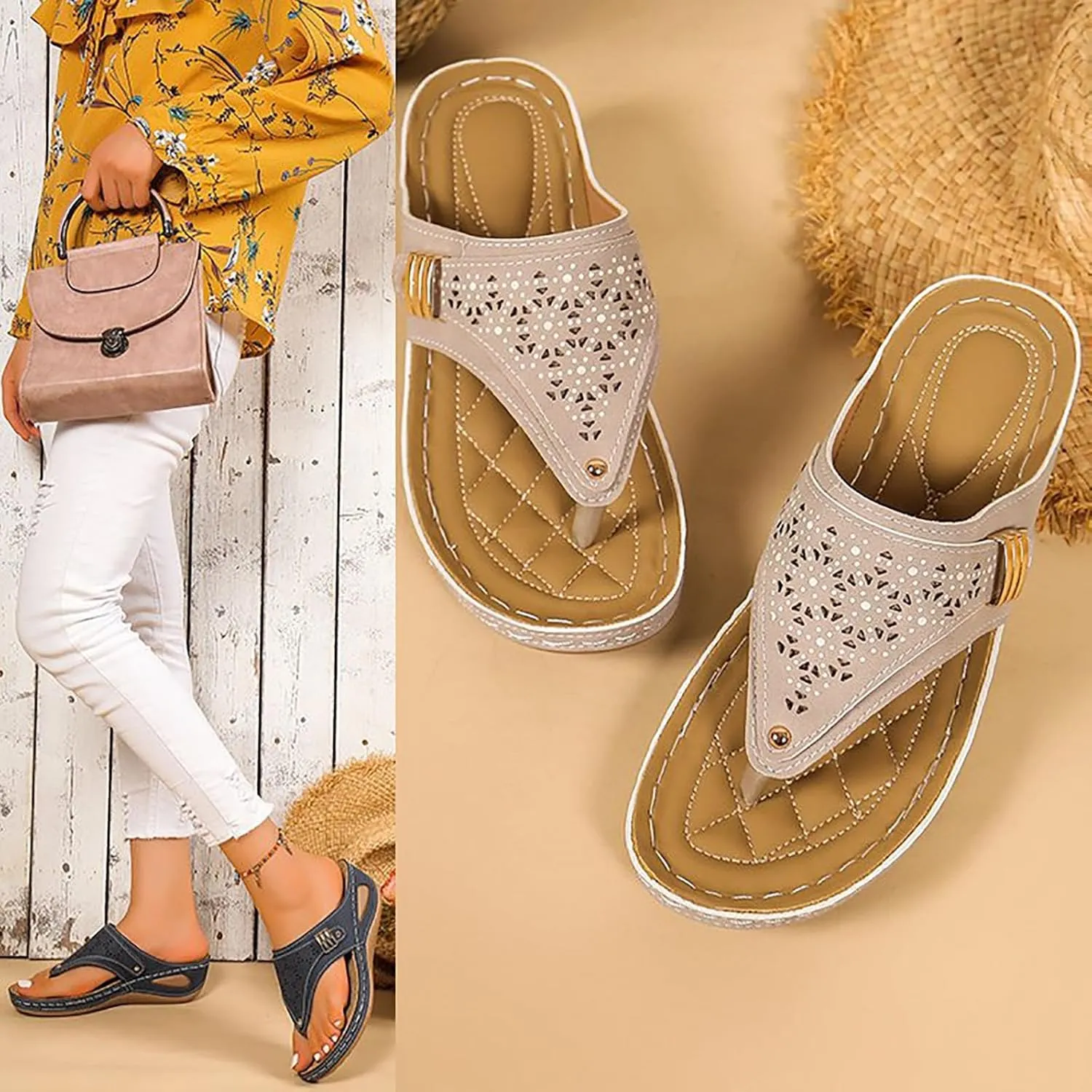 Avylays Orthopedic Sandals for Women Wedge Walking Sandals Breathable Mesh Sports Sandals Non Slip Platform Slippers