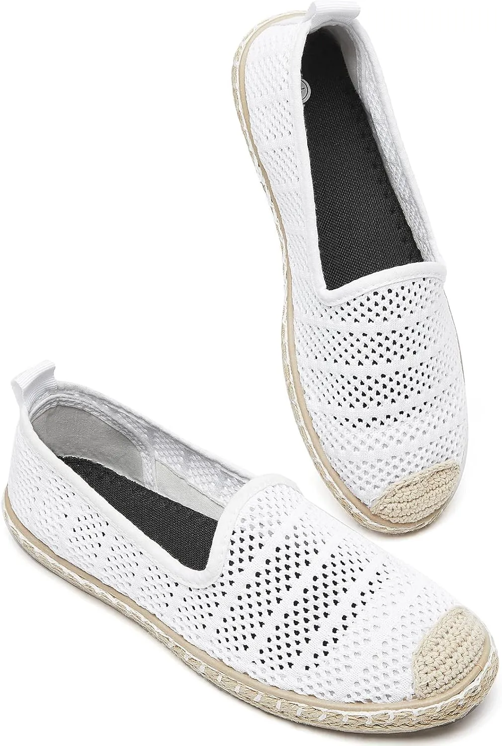 BABUDOG Women's Breathable Mesh Flats Shoes, Soft Loafers Flats, White Slip on Shoes Loafer