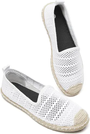 BABUDOG Women's Breathable Mesh Flats Shoes, Soft Loafers Flats, White Slip on Shoes Loafer