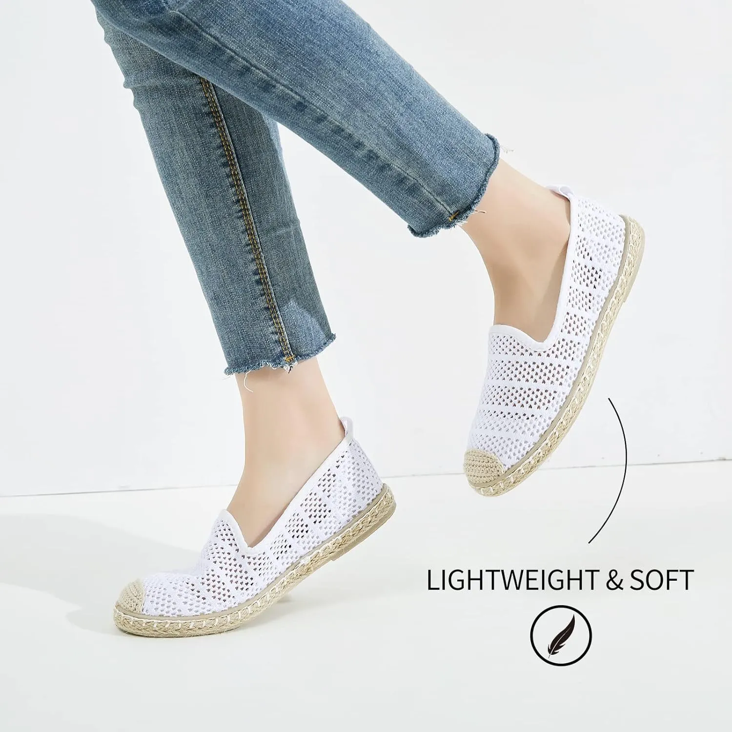 BABUDOG Women's Breathable Mesh Flats Shoes, Soft Loafers Flats, White Slip on Shoes Loafer
