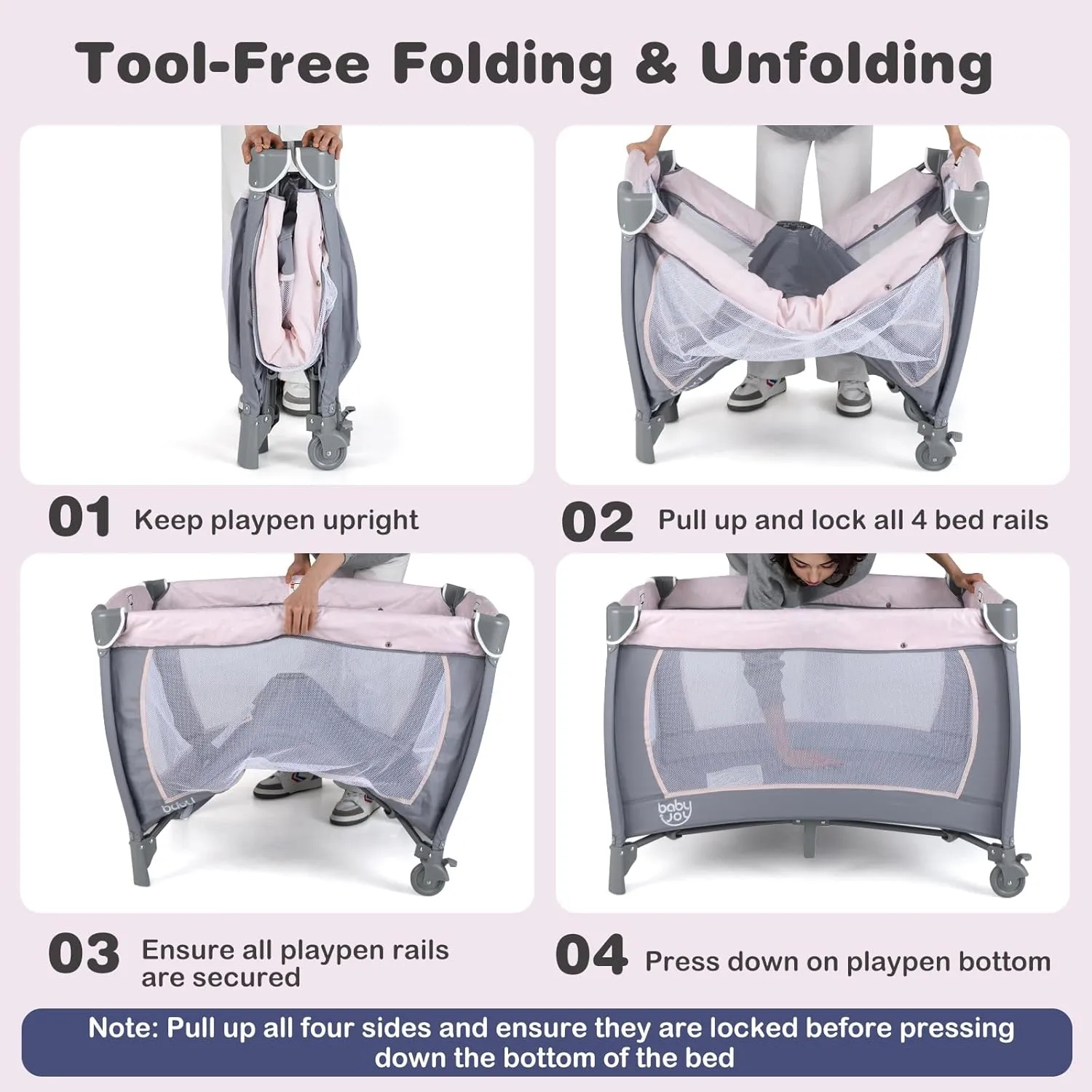 BABY JOY 5 in 1 Pack and Play, Portable Baby Playard w/Bassinet & Diaper Changing Table, Infant Pink Bassinet Crib with Toys & Music & Oxford Bag for Baby Girl Toddlers (Pink   Purple, Starry Sky)