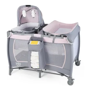 BABY JOY 5 in 1 Pack and Play, Portable Baby Playard w/Bassinet & Diaper Changing Table, Infant Pink Bassinet Crib with Toys & Music & Oxford Bag for Baby Girl Toddlers (Pink   Purple, Starry Sky)