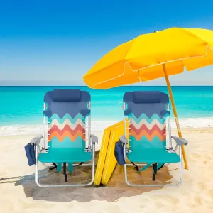Backpack Folding Beach Chairs Set of 2, Lightweight Portable Reclining Beach Chair Support 250LBS, Camping Chairs with 4 Position for Adults, Blue