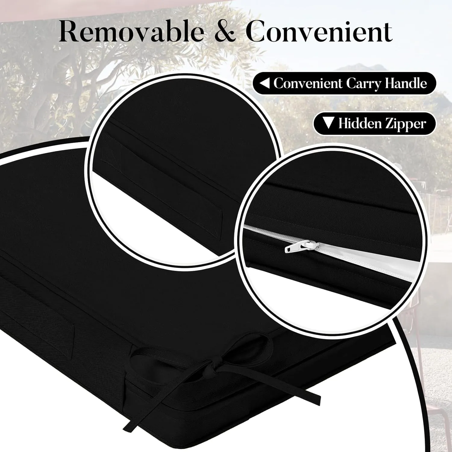 Basic Beyond Outdoor Chair Cushions for Patio Furniture, Waterproof Outdoor Seat Cushions Set of 4 18 x 18, Patio Chair Cushions Set of 4 with Ties and Handle, Black