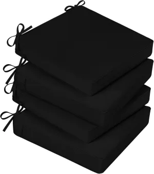 Basic Beyond Outdoor Chair Cushions for Patio Furniture, Waterproof Outdoor Seat Cushions Set of 4 18 x 18, Patio Chair Cushions Set of 4 with Ties and Handle, Black